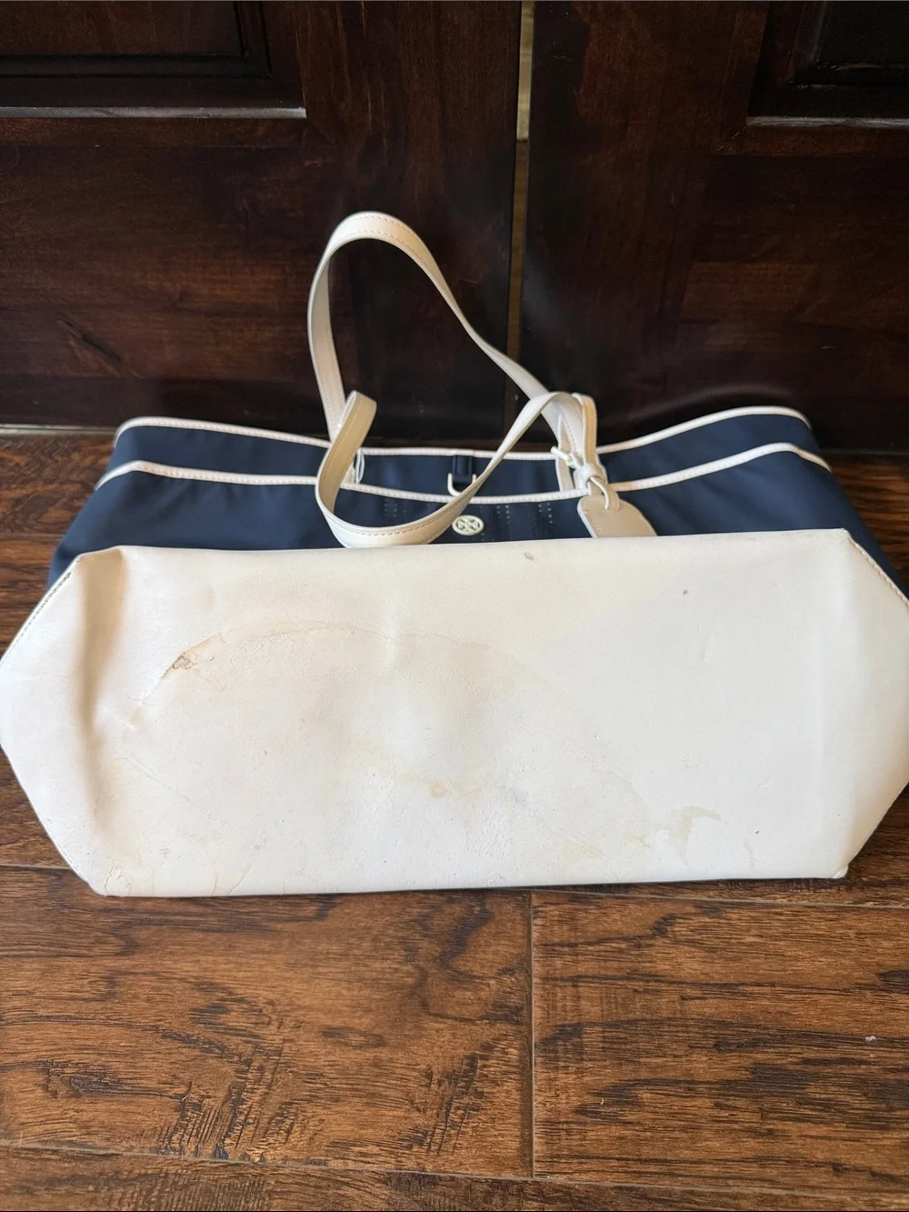 Tory Burch Navy and White Perforated Logo Tote